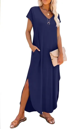NWT RUMIA Summer Maxi Dress Cap Sleeve Long Sundress with Pockets Size Large thumbnail 1