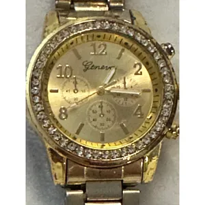 Geneva Gold Tone Rhinestone Bezel Faux‎ Chrono Quartz Analog Women's Wrist Watch thumbnail 2
