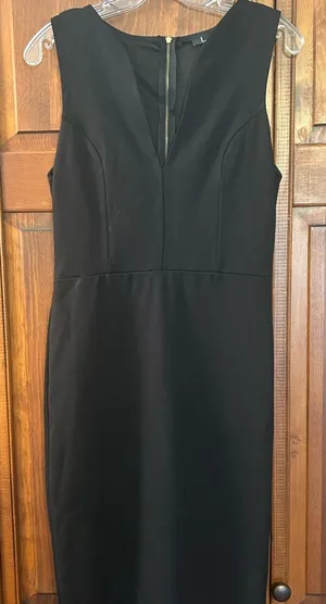 Lulu's Black Deep V Bodycon Sleeveless Sheath Midi Dress size Large fitted thumbnail 1
