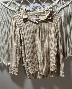 Lucky Brand Cream and Brown Striped Button-Down Shirt thumbnail 1