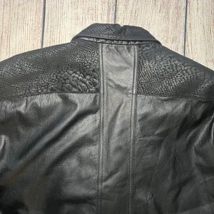 VTG PELLE‎ New York Milano Black Leather Jacket Snakeskin Print Womens Large 90s thumbnail 8