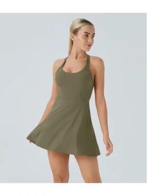 Halara Flare Mini Dance Active Dress Size XL NWT Withered Green (Olive) thumbnail 3