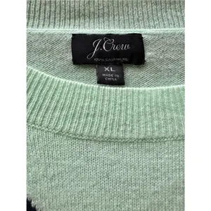 J.Crew 100% Cashmere Heart Print Sweater Mint Green Navy Blue Hearts XL Crewneck thumbnail 5