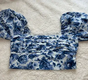 Abercrombie Fitch Women Floral Puff Sleeve Crop Top Sz XL Resort Summer Vacation thumbnail 1