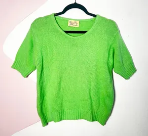 Vintage‎ Angora Wool Top Women's Medium Lime Green Made In Italy Luxury thumbnail 1