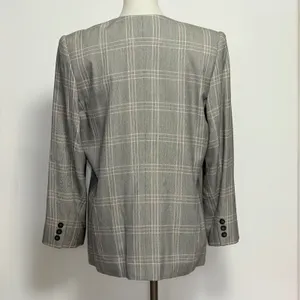 Vintage Worthington Blazer 10P Grey Plaid Double Breasted Collarless V-Neck 90s thumbnail 5