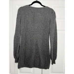 T Luxury Longline Cardigan‎ Womens M Gray Cashmere Button Front Pockets Soft thumbnail 5