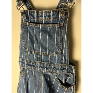 H&M Wm 0 Divided Blue Pinstripe Denim Overall Dress Mini Pinafore Festival Y2K thumbnail 2