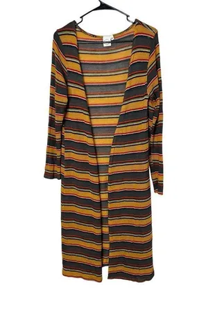 LIVE IN THE MOMENT Yellow Red Brown Stripe Open Front Cardigan Duster L thumbnail 1