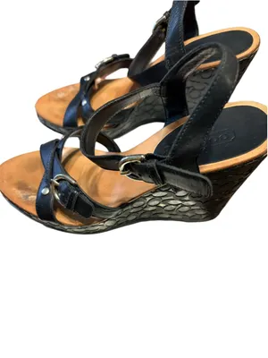 Coach Elize Patent Leather Wedge Sandals Size 8 Black thumbnail 5