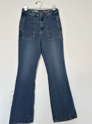 Anthropologie Pilcro The Icon Flare Jeans Women's Size 30 Blue Patch Pockets Y2K thumbnail 1
