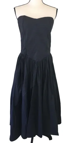Vintage 80s Illustrations Black Strapless Sweetheart Basque Waist Midi Dress thumbnail 1