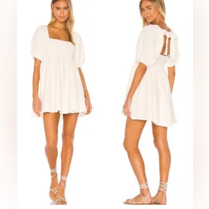 Free people violet puff sleeve tie back mini‎ dress white sz S thumbnail 2