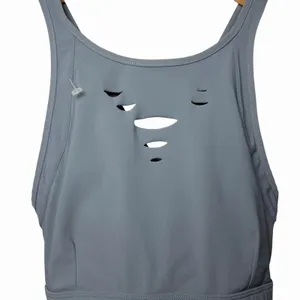 Alo‎ Yoga Warrior Ripped Sports Bra Gray Cross Back Strappy Size S Yoga Gym Chic thumbnail 6