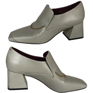 Charles & Keith Gray Leather Block Heel Chain Loafers (36) thumbnail 3
