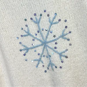 Quacker Factory Snowflake Sweater L Off White Cream Blue Sequins Winter Holiday thumbnail 2