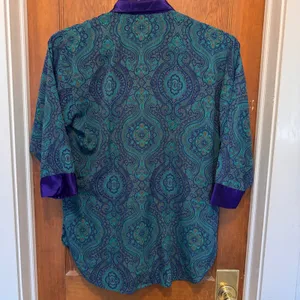Vintage Victoria's Secret‎ Paisley Purple Teal Silky Robe L Sleepwear Gold Label thumbnail 3