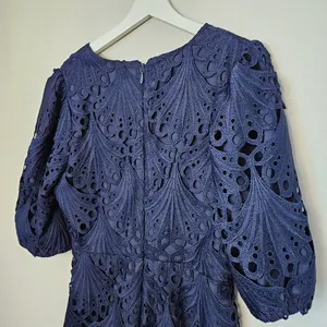 Adelyn Rae Harper Lace Mini Dress Cocktail Scallop Navy Blue Empire-waist V-neck thumbnail 6