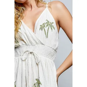 POL Palm Tree Print Wrap Bodice Smocked Waist Ruffle Hem Dress - Medium thumbnail 8