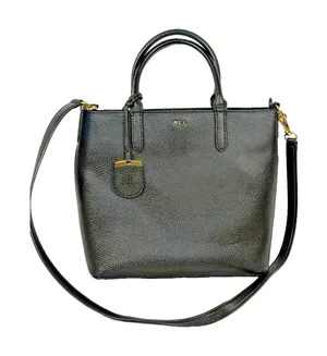 Lauren Ralph Lauren Andover Black Pebbled Tote Satchel Crossbody Bag Gold RLL thumbnail 1