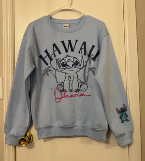 STITCH Disney Women Ohana Hawaii Blue Small Sweatshirt Embroidery thumbnail 1