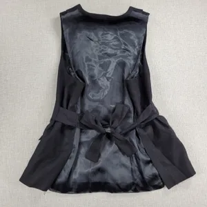 Gap Womens Vest Large Black Wool Blend Plunging Neck Waist Tie Double Breasted thumbnail 9