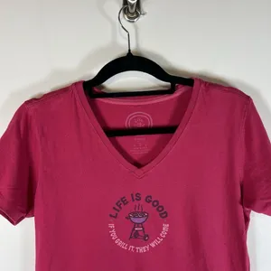 LIFE IS GOOD “If you Grill it,They´ll Come" Pink‎ T-Shirt Womens Medium Outdoor thumbnail 2