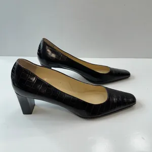 Vintage Casual Corner Brown Leather‎ Pumps Block Heel Square Toe Classic Size 7M thumbnail 3