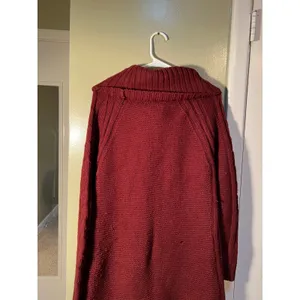 Banana Republic Women's Sz Large Sweater Dress Cowl Neck Burgundy Cableknit Wool thumbnail 7