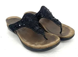 Dansko Pamela Sandals Womens 40 US 9.5 10 Black Leather Beaded Comfort Thong thumbnail 1