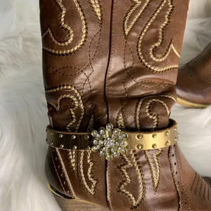 Handmade Womens Brown Leather Beaded Removable Boot Band One Size Boot Cuff thumbnail 4