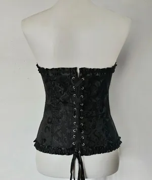 Black Satin Jacquard Lace Up Back Corset Size XL thumbnail 5
