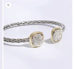 Square Edge Designed Braided Bangle Bracelet Silver thumbnail 4