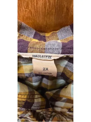 Duluth Trading Co. Women’s 2X Mustard Blue Plaid 100% Cotton Button Front Shirt thumbnail 3