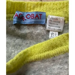 Acrobat Luxury Wool Blend Cropped Sweater‎ with Neon Yellow Trim XS/S thumbnail 2