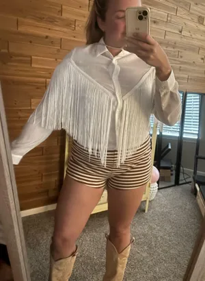 SheIn Semi-Sheer Western Fringe Button Up thumbnail 2