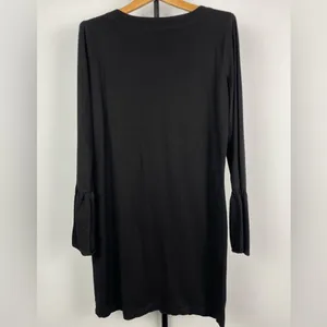 Maven West Black Lace-Up Neckline Long‎ Bell Sleeve Mini Shift Dress thumbnail 5