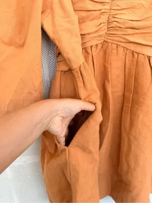 X Anthropologie heavy Linen Puff-Sleeve Midi Dress in Rust Brown thumbnail 7