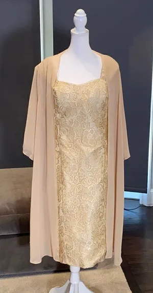 Women’s Mother of the Bride Dress Corset Back & Chiffon Jacket Size XL thumbnail 1