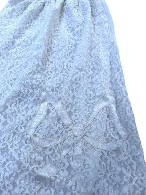 Vintage White Lace Skirt With Bow Accent & Scalloped Hem Elastic Waist Lined 35o thumbnail 5