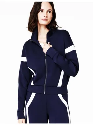 Spanx AirEssentials Striped Track Jacket Timeless Navy Zip-Up Sporty Athletic M thumbnail 4