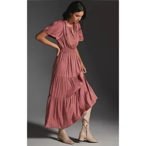 ANTHROPOLOGIE Somerset Satin Maxi Dress Rose Pink Mauve X-Small Petite XSP thumbnail 5
