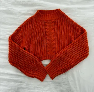SHEIN Bright Orange Cable-Knit Turtleneck Sweater thumbnail 1