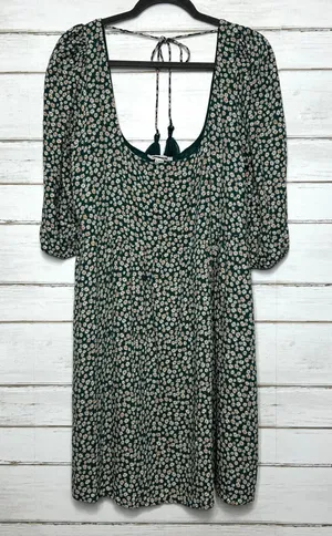 American Eagle Green Floral Babydoll Dress XL Scoop Back Tie Tassels thumbnail 1