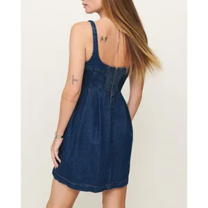 NWT!!‎ REFORMATION Violet Denim Mini Dress Blue Smocked A-Line Skirt Size 12 thumbnail 8