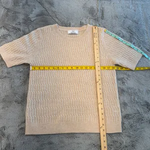 Magaschoni 100% Cashmere Short‎ Sleeve Sweater Cable Knit Beige Tan Womens S M thumbnail 6