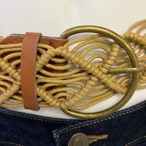 PINK - Victoria's Secret Macrame Corded Belt with Leather Inspired Belt Ends and Brass Buckle thumbnail 2