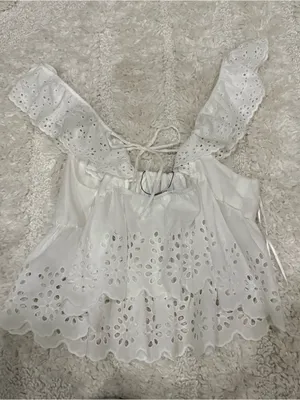 Zara White Textured Eyelet Ruffle Tank Top Cottagecore Cotton Size Large NWOT thumbnail 4