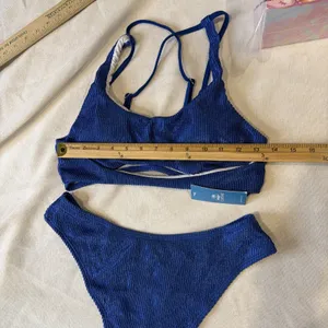 Cupshe Womens Bikini Set Textured,shine Cobalt Blue NWT Medium, Cheeky thumbnail 6