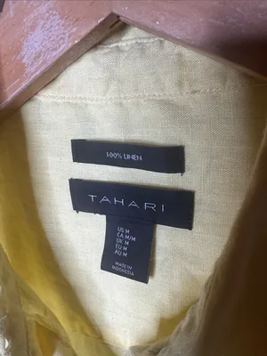Tahari 100% Linen Button Down Shirt Butter Yellow Size Medium thumbnail 4